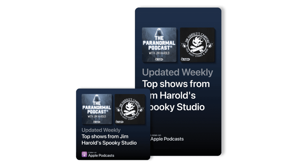 Screen shot showing Jim Harold's Paranormal Podcast on Apple Podcasts Subscriptions