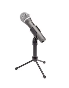 close up of a microphone on a stand