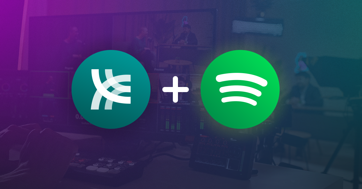 Teal circular logo plus Spotify logo with a plus sign, indicating a brand partnership.