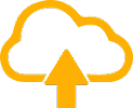 Yellow icon of arrow pointing up to the cloud