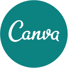 Turquoise icon with white cursive Canva logo.