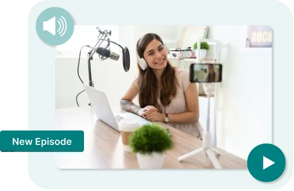 image of women podcasting and smiling